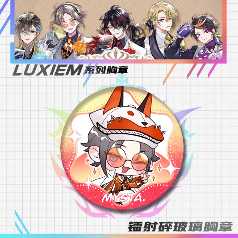 Game Vtuber Luxiem Vox Ike Mysta Shu Luca Anime-Zubehör Cosplay 58mm Laser-Metall-Abzeichen Brosche Anstecknadel Anhänger Spielzeug Geschenk – Detail 1