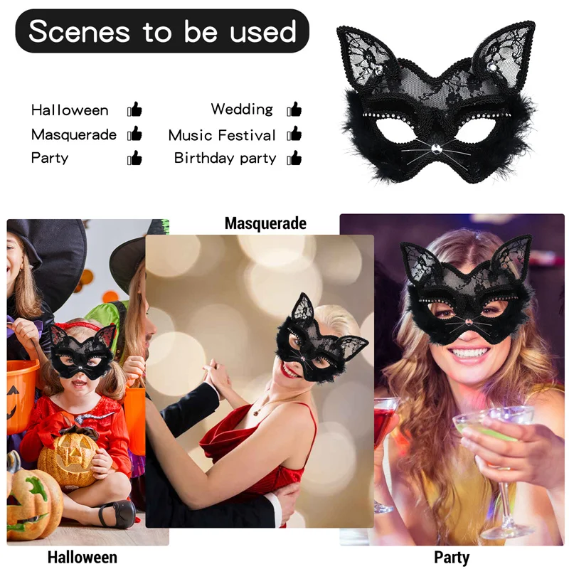 Masque Masqué En Dentelle Élégante Design De Visage De Chat Sexy Pour Halloween, Fêtes De Noël Du 13,81 € | DHgate
