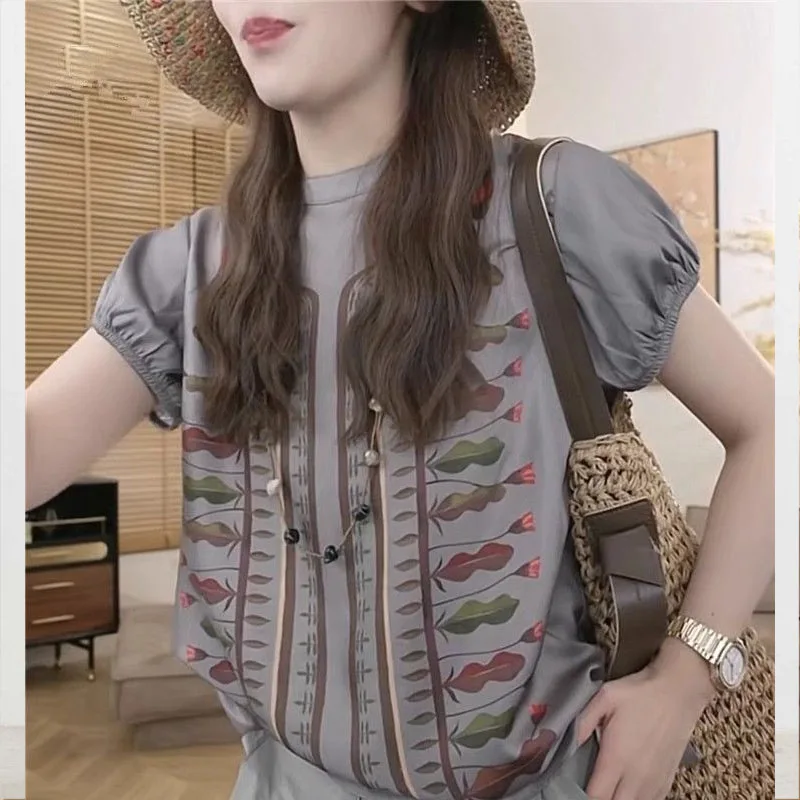 0400~Printed Corean Neck Shirt main image 1
