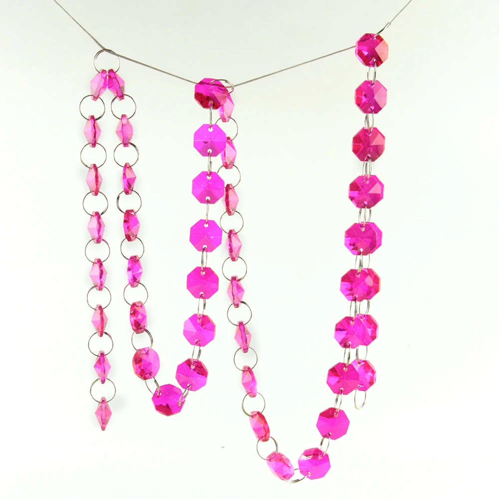 

5m/50m Rose Crystal 14mm Beads With Rings Glass Strands For Wedding Curtain Garlands Chains Home Decoration