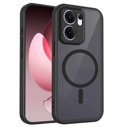 Sleek Slim Matte Translucent Magnetic Case - Hard Clear Cover for OPPO Reno 15F 5G (Black)