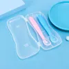 2Pcs Baby Silicone Spoon Set Kids Soft PP Plastic Pink Blue Safe Spoon With Box 1