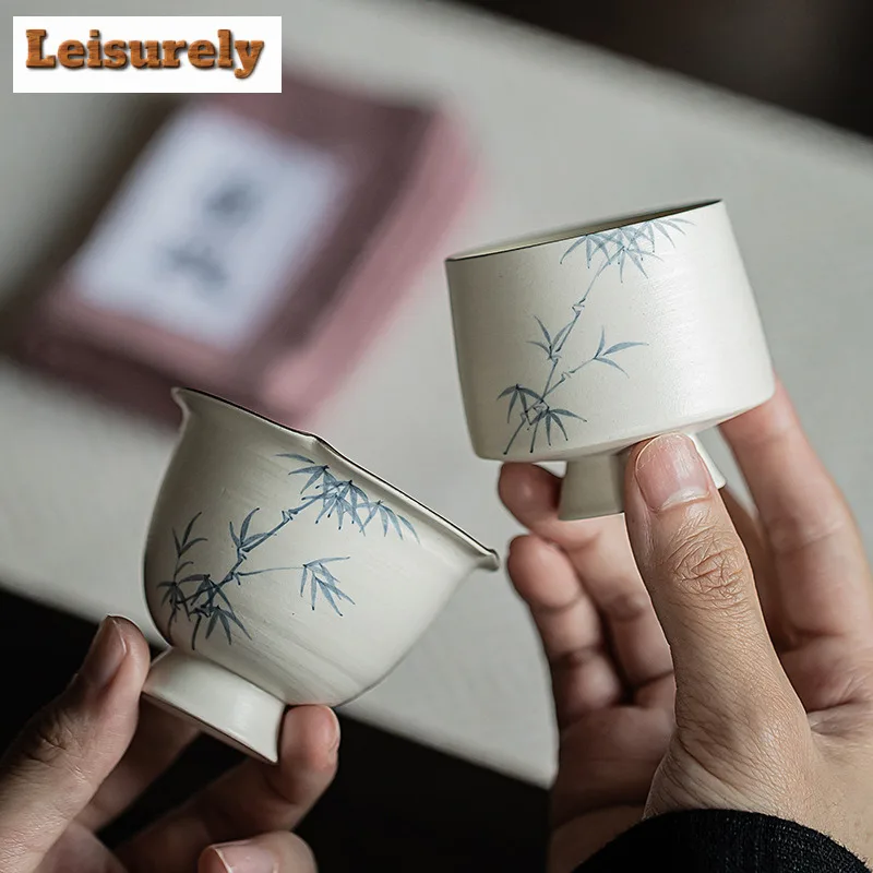 Japanese Powder Yin Hand-painted Bamboo Tea Set Kit 1 Pot 2 Cups Tea Making Outdoor Portable Travel Tote Cloth Bag Accessories