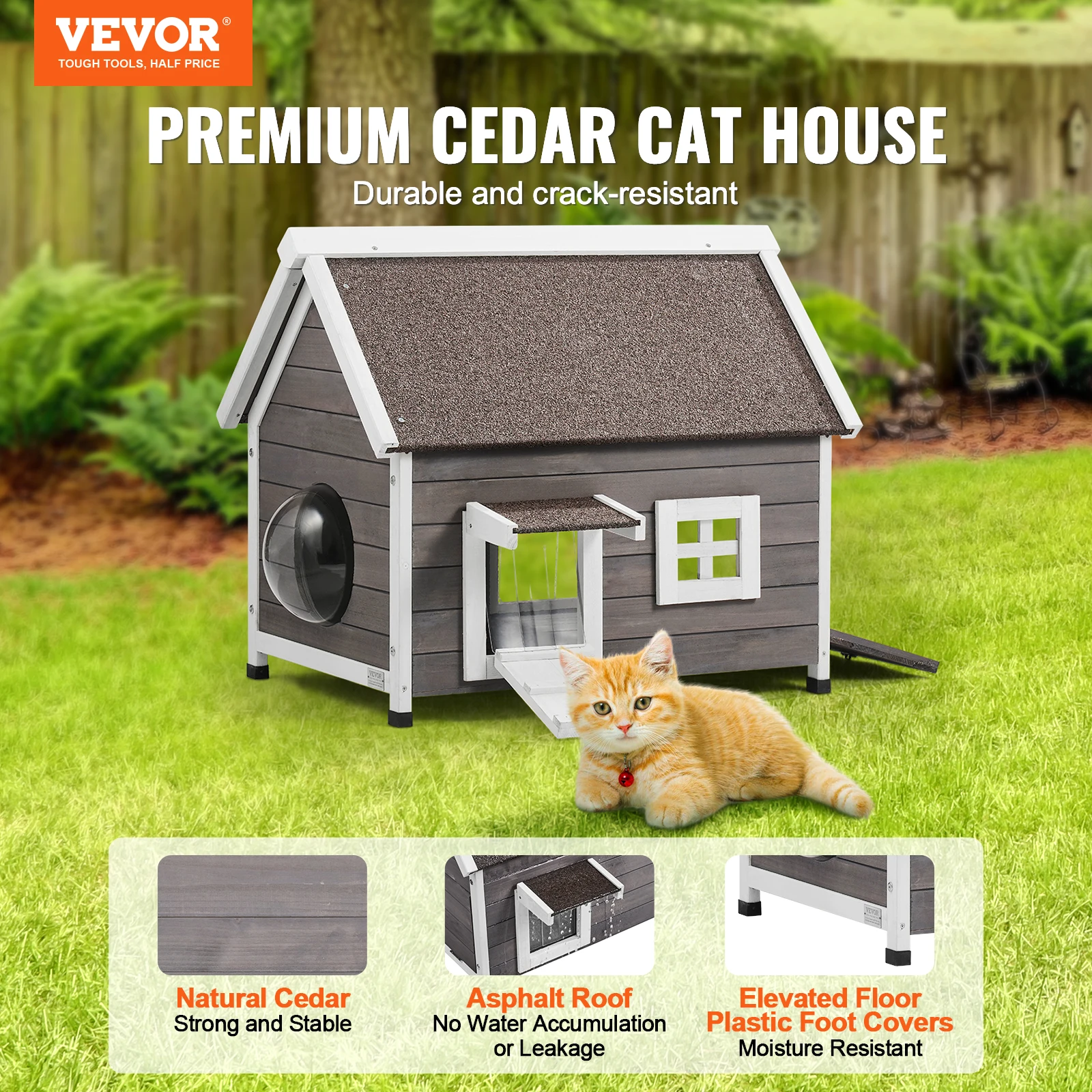 VEVOR Outdoor Cat House Weatherproof Feral Cat Shelter Multiple Cats Outdoor Wooden House with Side Door 22