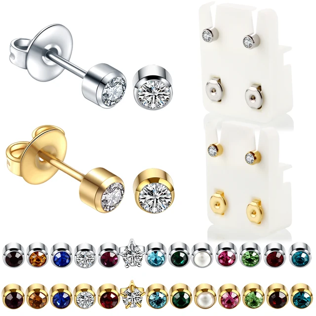 2pcs/lot Steel Earring Studs Ear Piercing Gun Birthstone Gem Ear Studs Earring Stud Tragus Cartilage Helix Piercing Jewelry