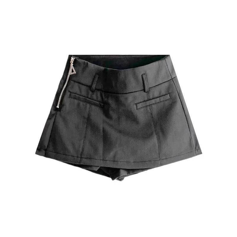 

Dark gray zipper design for summer high waisted slimming A-line anti glare skirt