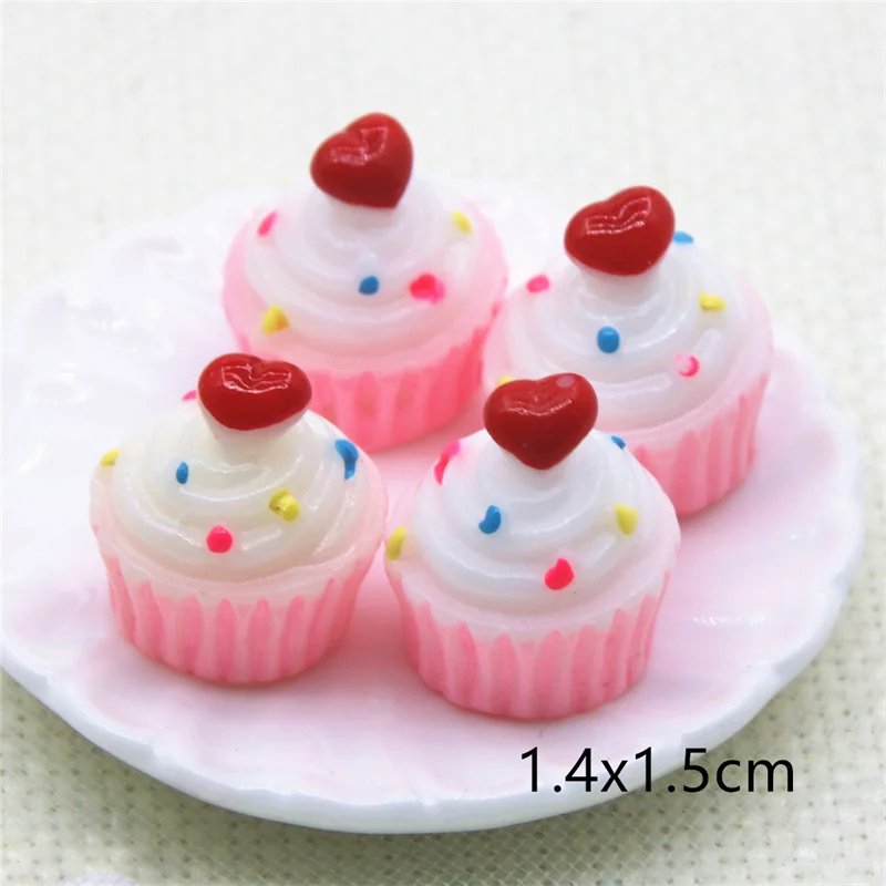 Resin Crafts 10pcs 3D Pink Heart Cake Dessert Cabochon Miniature Food Art Supply Decoration Charm DIY 14x15mm