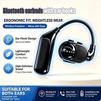 Cuffie Bluetooth a Gancio per Orecchio, Non In-Ear, Wireless per Sport e Lavoro, Lunga Durata della Batteria, Alta Qualità