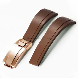 Enhanced Waterproof Silicone Sport Watch Strap with Metal Fold Buckle - 20mm Rubber Wrist Band - 20mm - No logo (Brown - rosegold)