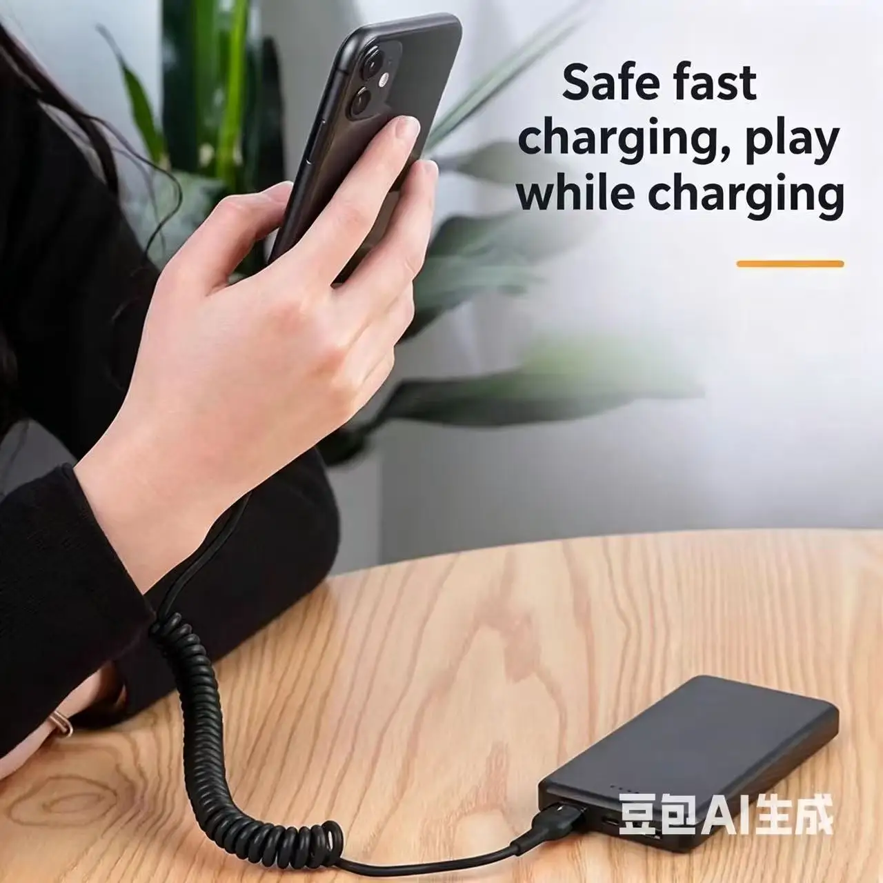240W 초고속 충전 스프링 USB 케이블, 접이식 코일형 Type-C/Lightning 코드, 두꺼운 순수 구리, 데이터 동기화, 차량용 휴대폰용