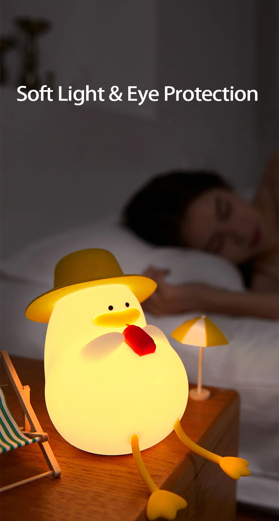 Cute Kids Happy Duck Night Light USB Rechargeable Lamp Silicone Pating Lamp Color Changing for Baby Bedside Room Home Decor Gift
