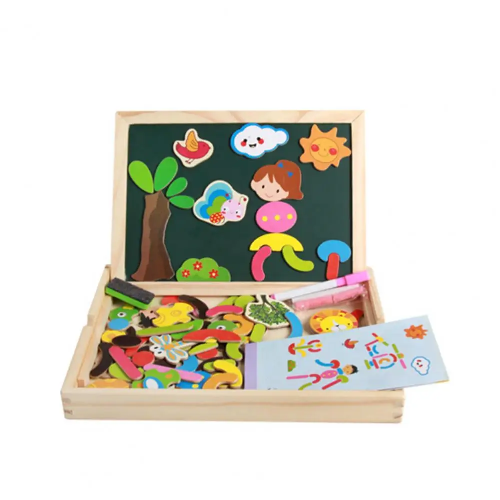 

1 Set Puzzles Toys Safe Entertainment 2 in 1 Painting Wood Puzzles Toys Children Gifts Magnetic Drawing Board Magnetic Puzzles