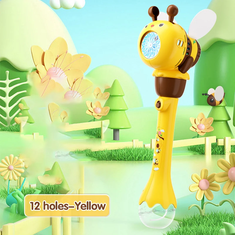 Automatic Bubble Machine Cute Bee 12Hole Electric Soap Bubble Maker Cartoon Bumble Bee Bubble Blower Outdoor Toy for Kids