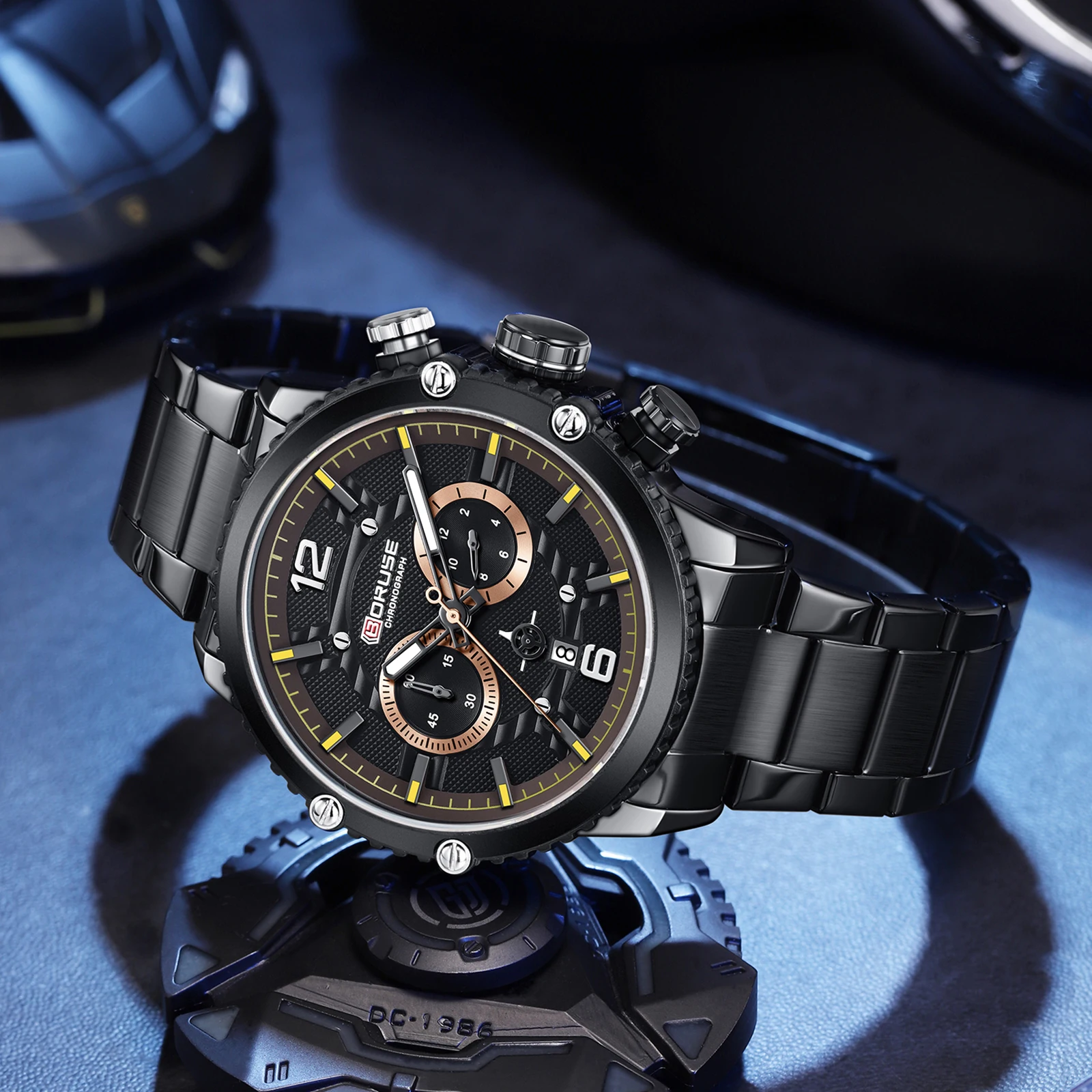 BORUSE Luxury Brand Fashion Men Watches Stainless Steel Business Waterproof Luminous Multi Function Quartz Watch