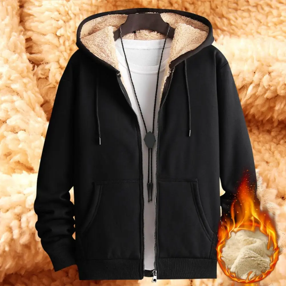 

Trendy Hoodie Jacket 3D Cutting Sweatshirt Coat Drawstring Men Women Winter Fleece Lining Hooded Sweatshirt Coat Windproof