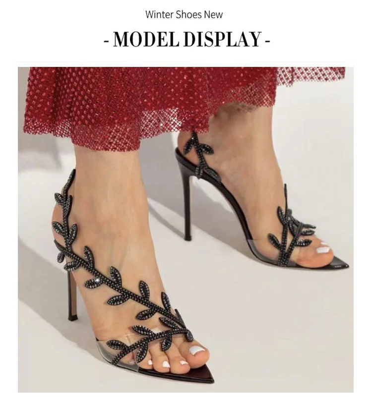 Neue Sommer frauen hochhackigen Sandalen Spitz Strass Blatt Stiletto Sandalen Temperament Mode High Heels – Detail 8