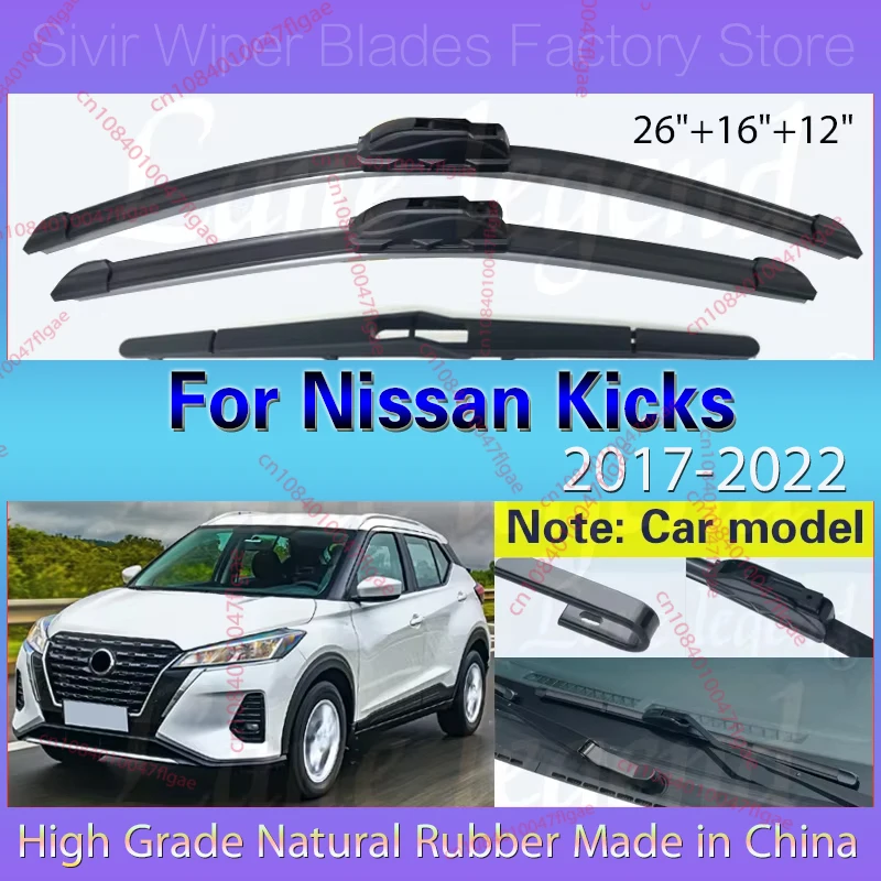 3 wipers Replacement for 2018-2023 Nissan Kicks, Windshield Wiper Blades Original Equipment Replacement - 26/16/12 (Set of 3) U/J HOOK 3 wipers Replacement for 2018-2023 Nissan Kicks, Windshield Wiper Blades Original Equipment Replacement - 26/16/12 (Set of 3) U/J HOOK