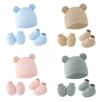 Cute Baby Hat Newborn Bonnet Gloves Socks Set Beanie Hats Ear Shape New Born Gift Photography Props Infant Fashion Accessories 1