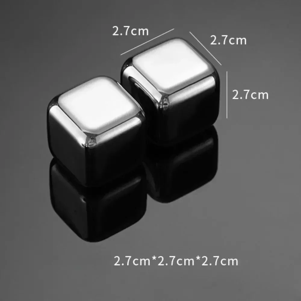 6 pcs A Set Whiskey Ice Cubes Set with Silicone Head Tongs and Ice Cube Trays Stainless Steel Cubes Reusable