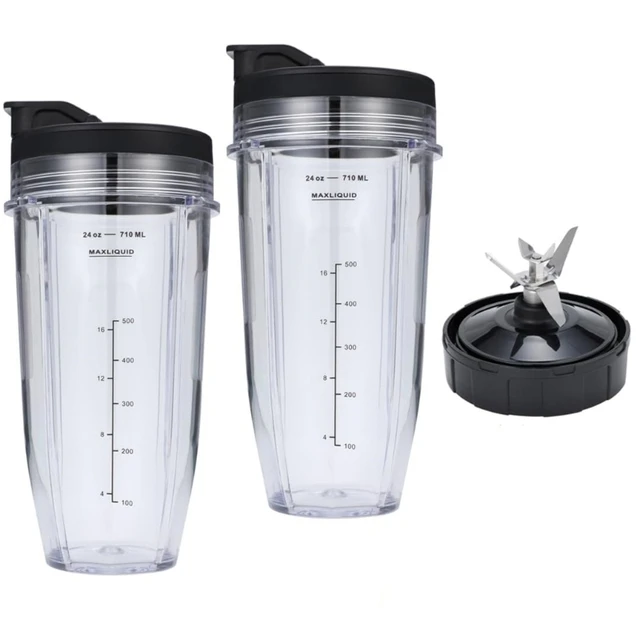 M2EE Replacement 7 Fins Male & 24oz Blender Cups for NUTRI Ninja