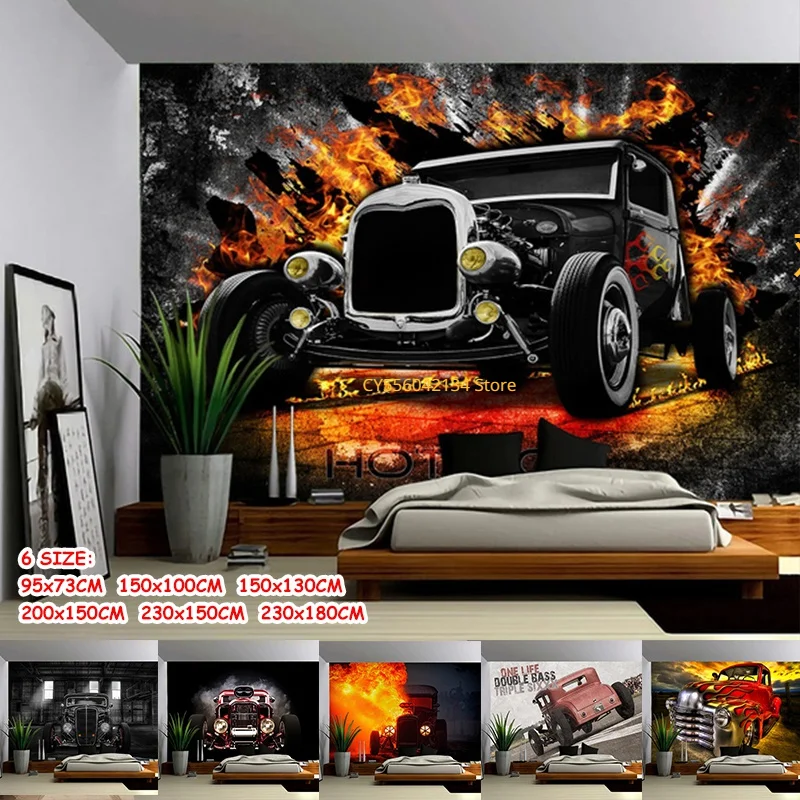Hot Rod Tapestry Modificato Car Tapestry Wall Hanging Art Bedroom Decoration Psichedelico Wall Tapestry Curtain Background