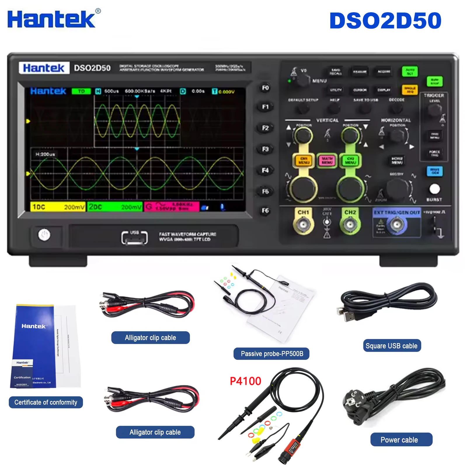 DSO2C35/DSO2D50 Lab Digital Oscillator 200/350/500MHZ, 2CH/2CH+1CH ,2GSa/s 80K U