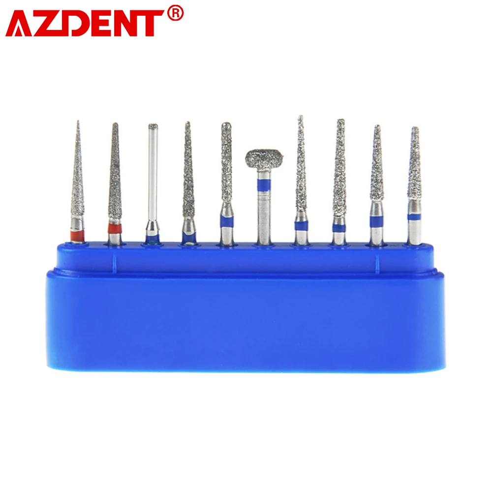 AZDENT 10pcs Dental High Speed Diamond Burs Set Dentistry Tooth Crown
