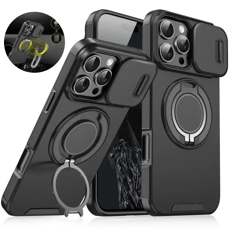 Luxury Magnetic Wireless Charging Armor Case with Slide Camera Protection Cover