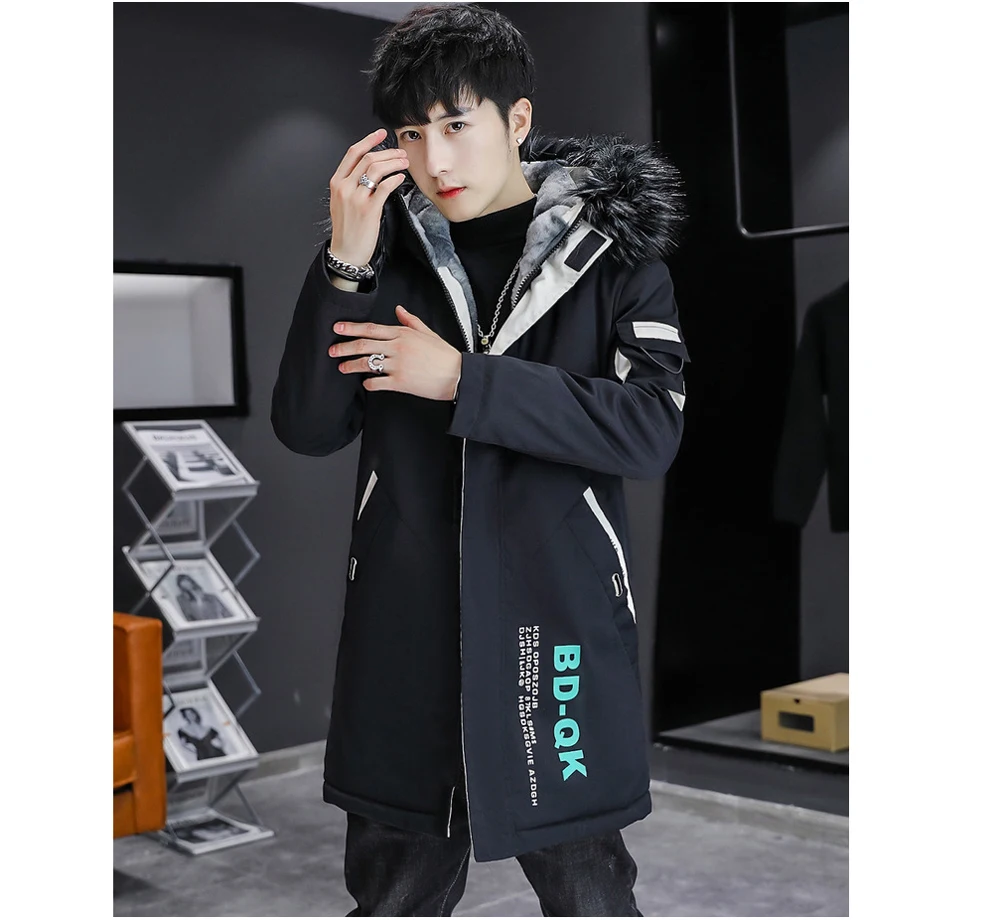 DIMUSI Winter Men's Mid-Long Parkas Coats Male Thermal Hooded Jackets Men Classic Fur Collar Fleece Liner Padded Jacket Clothing