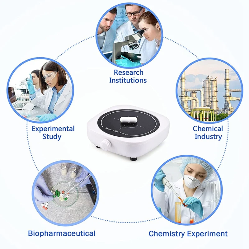 자기 교반기 미니 실험실 교반 믹서, 휴대용 교반기 플레이트, 교반 막대 포함, 실험실 EU 플러그, 2L, 4000RPM