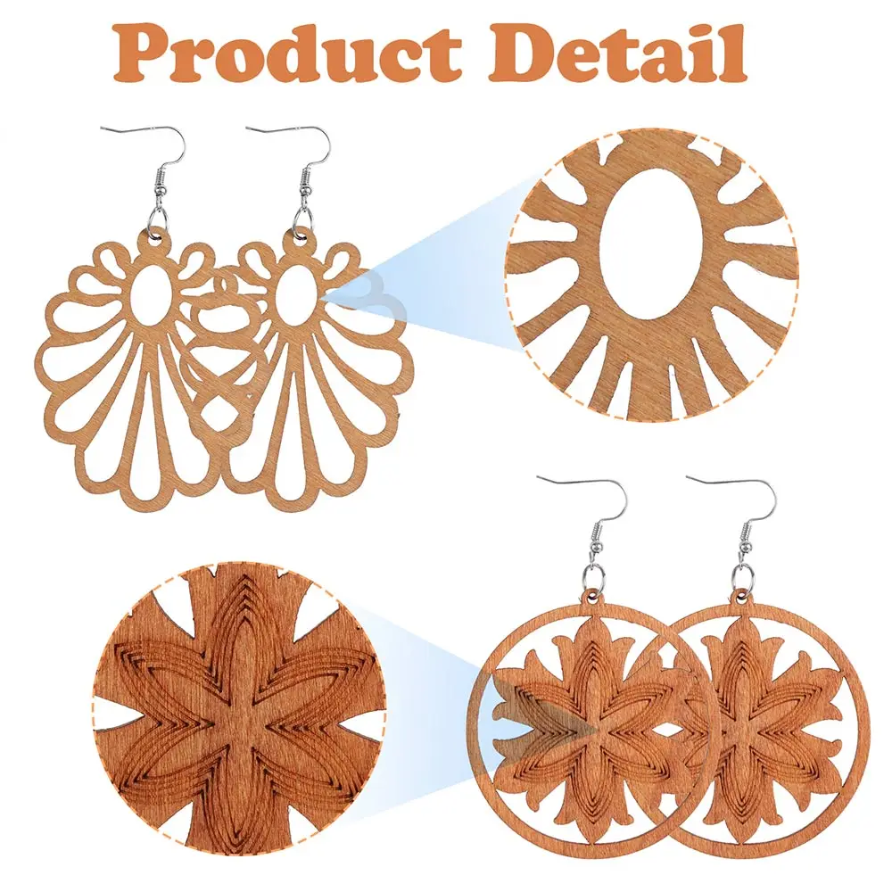 African Wooden Dangle Earring Making Kit, Bohemian Pendant Dangle Earrings Lightweight Ethnic Style Earrings DIY Craft Jewelry