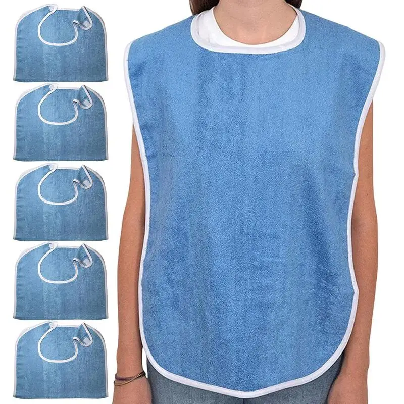 Terry Cloth Adult Bibs 5 Pcs Bibs For Elderly Men Eating Cloth Feeding Bib Reusable Clothing Protectors For Elderly Men And