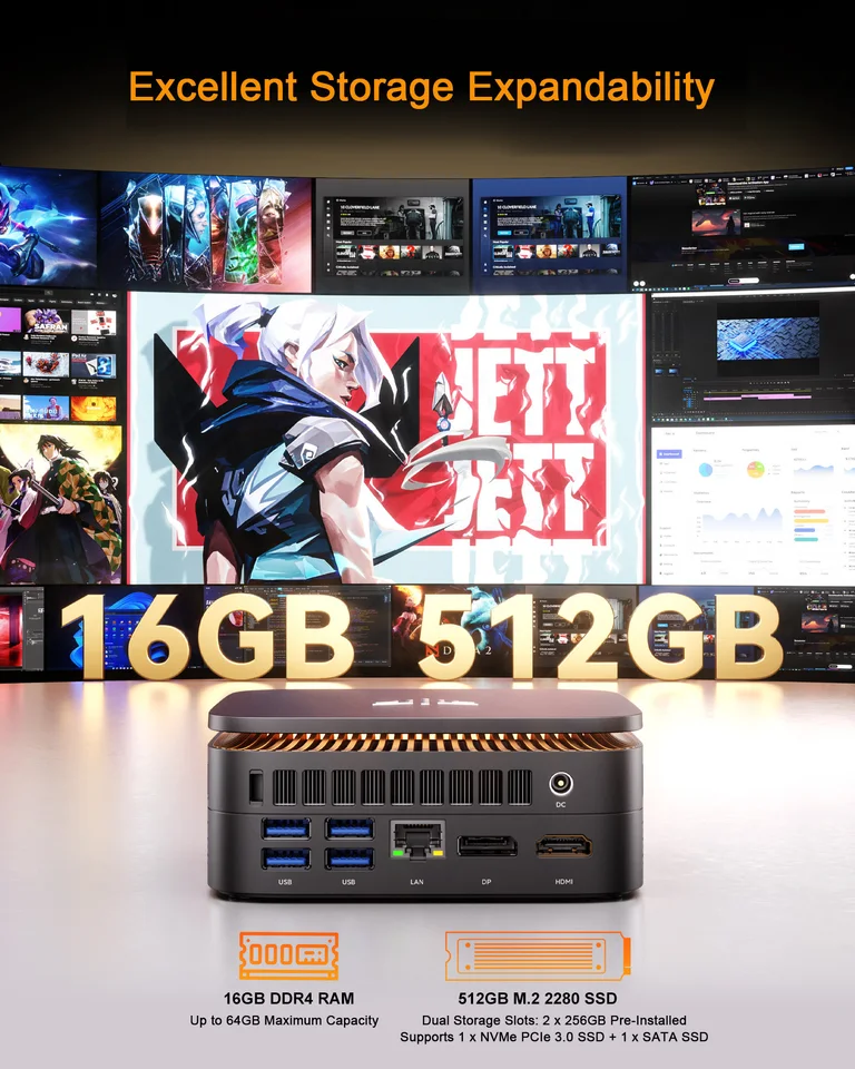 KAMRUI AMD Ryzen 3 4300U Mini PC 16GB DDR4 512GB M.2 SSD Mini