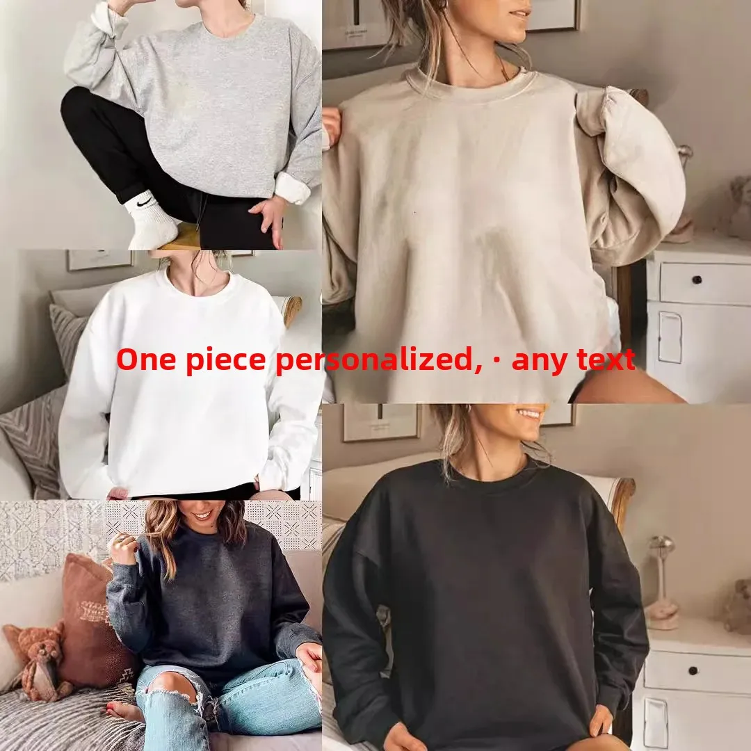 Autumn Winter round Neck Sweatshirt Printed Any Text One Piece Polyester Fiber Female Clothing Full Sleeve Length Other Style