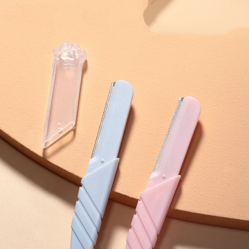 2Pcs/set Makeup Tools Eyebrow Trimmer Wide Narrow Mouth Big Small Blade Straight Angled Edge with Protective Cover for Veteran