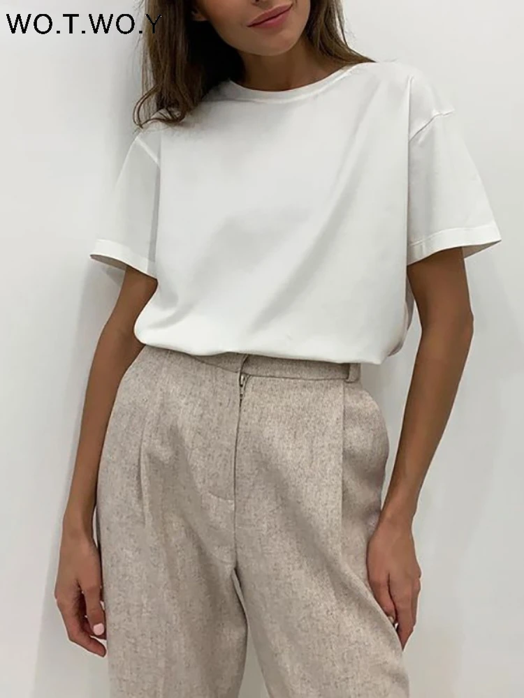 Wotwoy 女性用半袖コットンtシャツ カジュアルで丈夫 ルーズフィット シンプル 原宿ニット 22 Tシャツ Aliexpress
