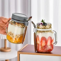 350ML Overnight Oat Cup Glass With Lid And Spoon Seal Food Breakfast Cup Portable Cereal Milk Salad Yogurt Cup Kitchen Item 1