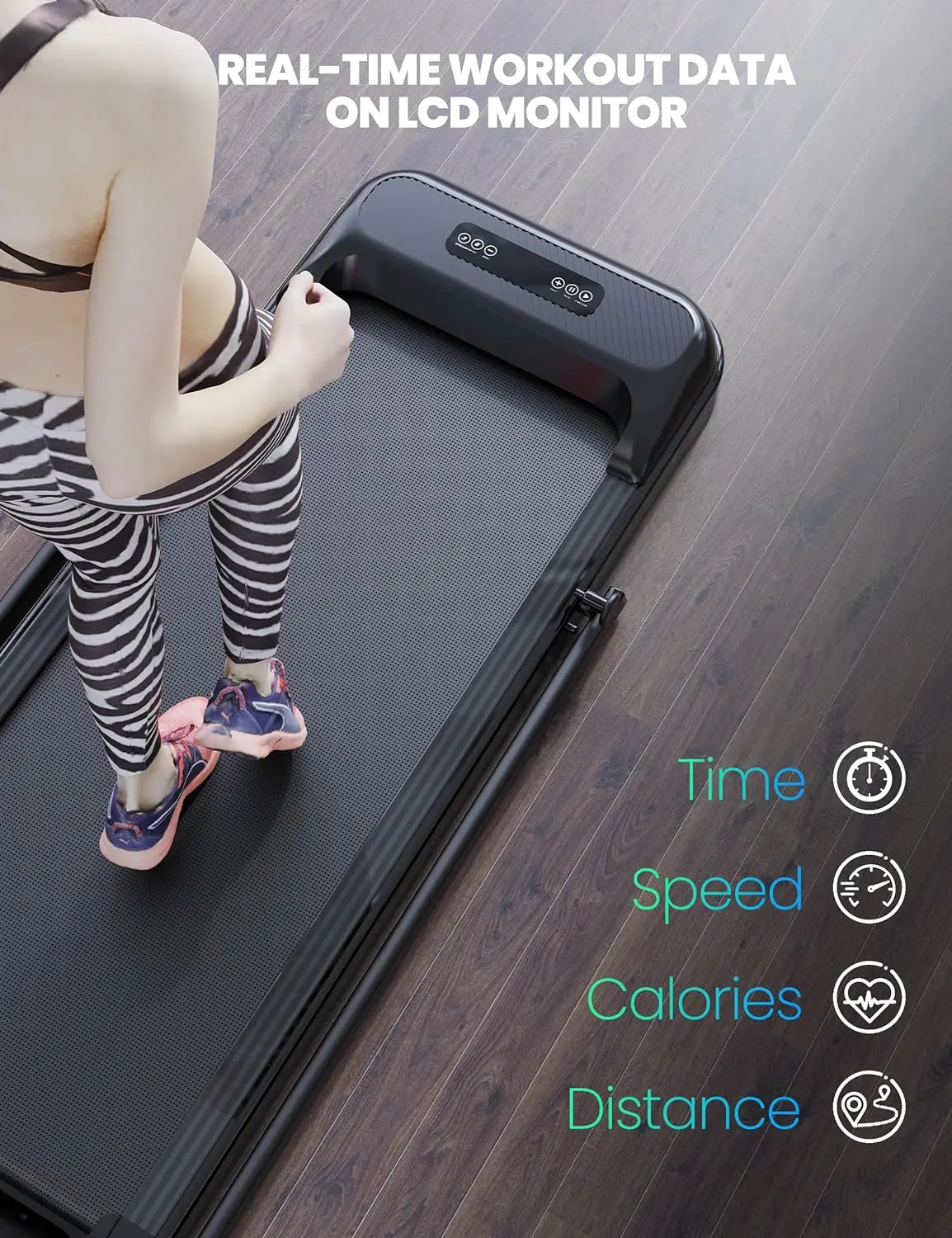 2-in-1 Treadmill, [2.25 HP] [0.6-6.2 MPH] for Running Walking, Folding Treadmill with Real-time Workout Data on LCD Display