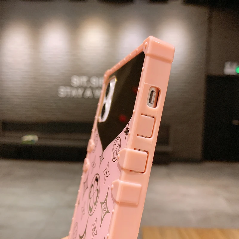 Luxury Square Cute Clover Pink Case For iPhone 12 11 Pro Max Soft Silicone Mirror Phone Cover For iPhone X XS Max XR 6S 7 8 Plus (4)
