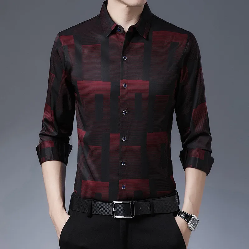 

Fashion Brand Men's Shirt Long-sleeved Non-iron Business Professional Work Collared Clothing Casual Suit Button Up Tops