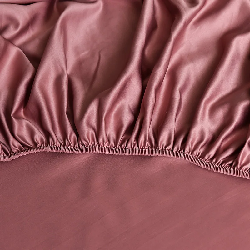 Luxury Satin Fitted Sheet Embroidered Solid Color Mattress Cover with Elastic Band Bed Sheet Bed Linen High-end Rayon Bedsheet 6
