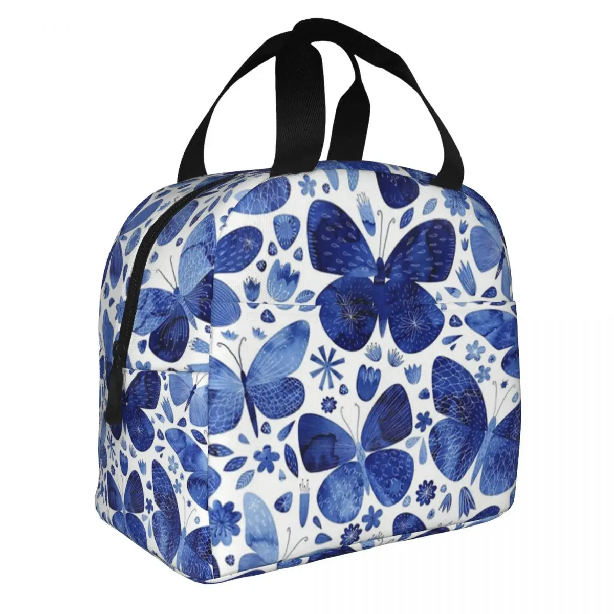 

Blue Butterflies Lunch Bag Portable Insulated Canvas Cooler Thermal Food Picnic Lunch Box for Women Kids