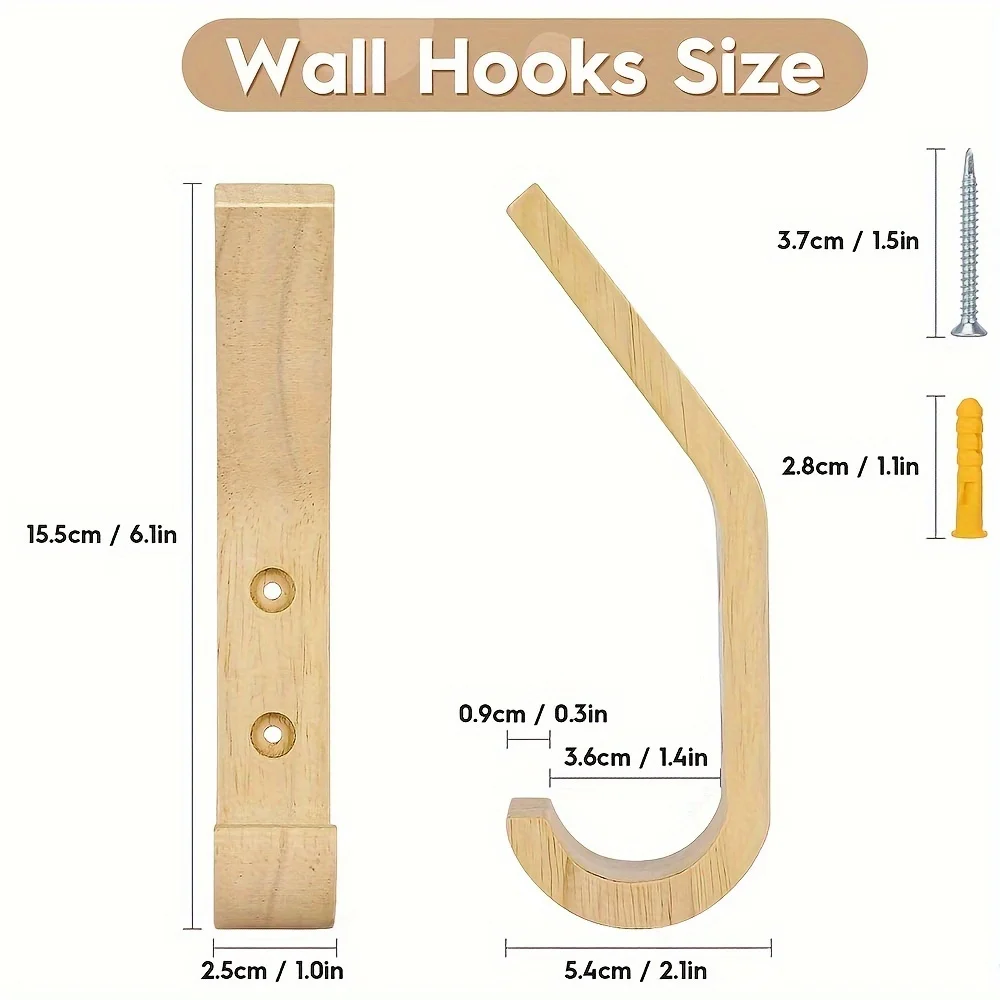 Natural Oak Decorative Wooden Wall Hooks - Heavy Duty Vintage-Style Coat Organizers