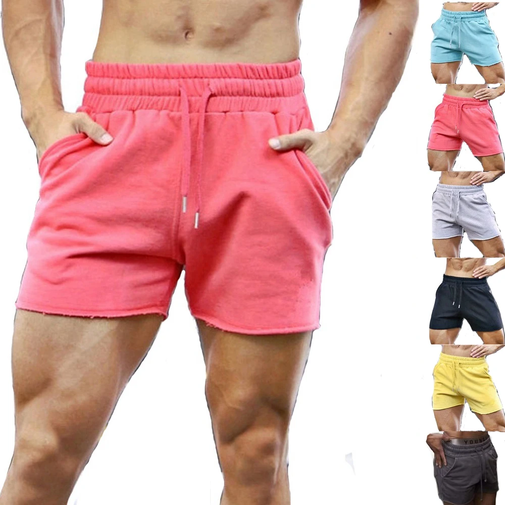 Herren Fitness Gym Shorts Baumwolle Sommer Sport Rosa Training Bodybuilding Deep Squat Lauf Jogger Männliche Trainings Basketball Shorts