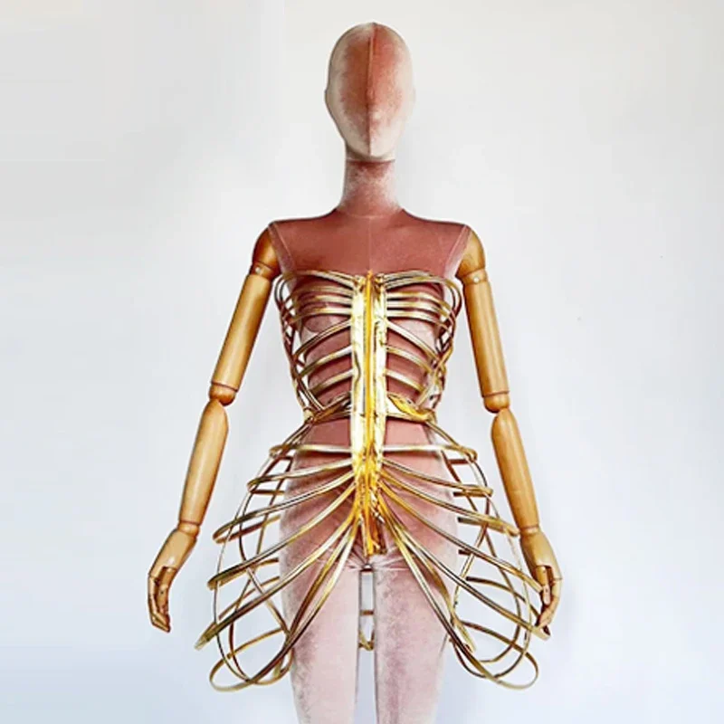 

Gold Gogo Dancing Clothes Stand Collar Tops Shorts Nightclub Bar Singer Dancer Performance Stage Costume Carnival Outfit VDB6951