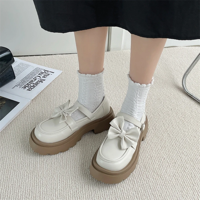 Shoes Woman Flats Clogs Platform British Style Oxfords Bow Knot Dress