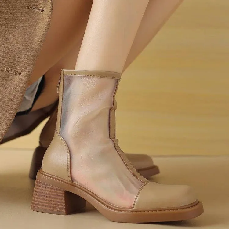 Bottes Tricotées Hautes Pour Femme - Talon Épais, Semelle Antidérapante - Bottines D'Hiver Mode