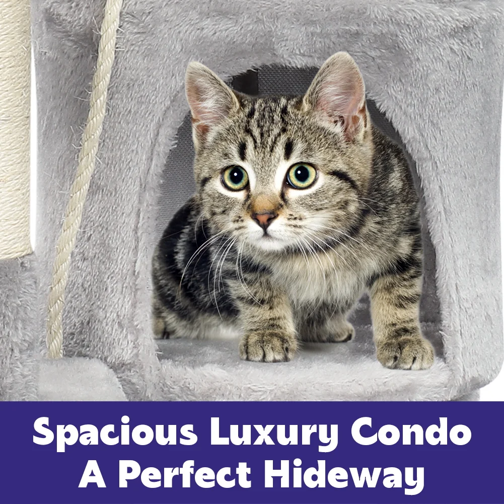 Cat Tree Multi-Level Tower Condo Scratching Post Kitten Toy Cozy Condo Climb Furniture Climbing Tower Activity Centre Gray