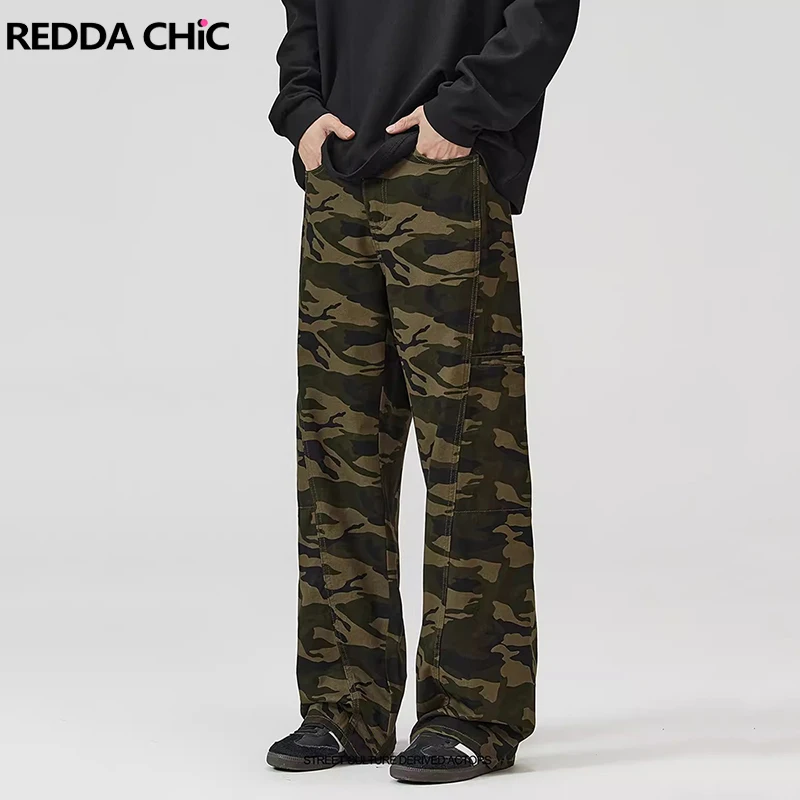 

Мужские камуфляжные брюки-карго REDDACHIC в стиле ретро 90-х годов, свободные прямые брюки с широкими штанинами в стиле хип-хоп, рабочая одежда в стиле Харадзюку Y2k