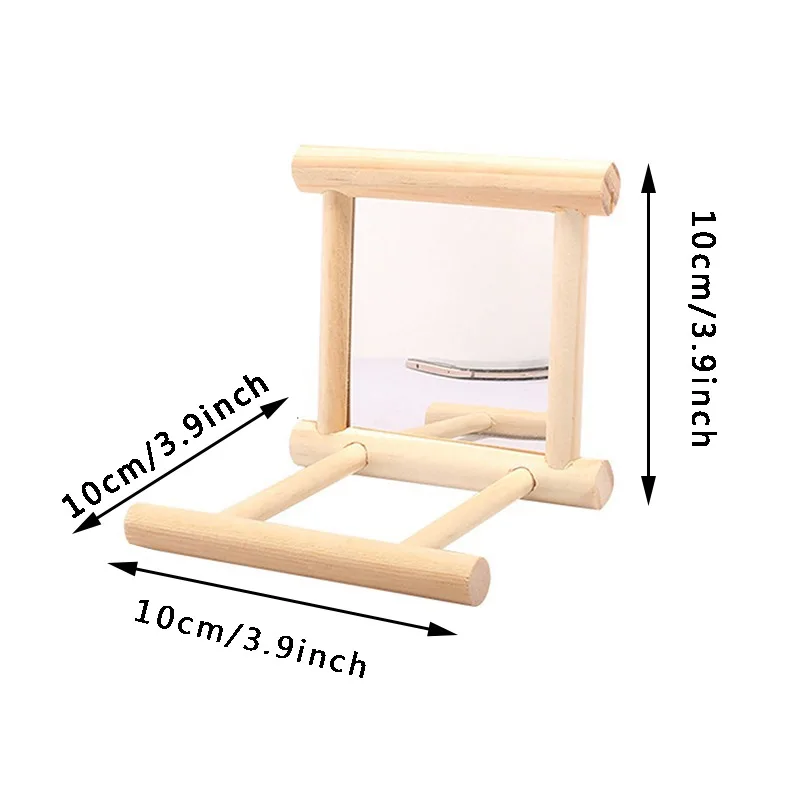 Wood Bird Mirror With Perch Stand Toy for Parrot Parakeets Cockatiels Cage Accessories